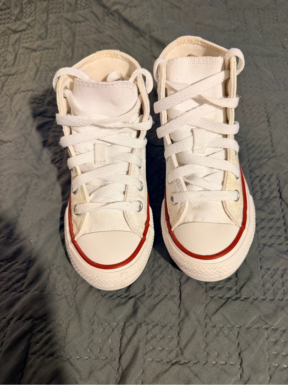 Converse Kids White High Top Sneakers with Red & Blue Trim 11c - Picture 4 of 7